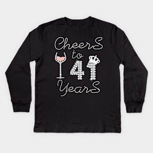 Girl Queen Drink Wine Cheers To 41 Years Old Happy Birthday Kids Long Sleeve T-Shirt